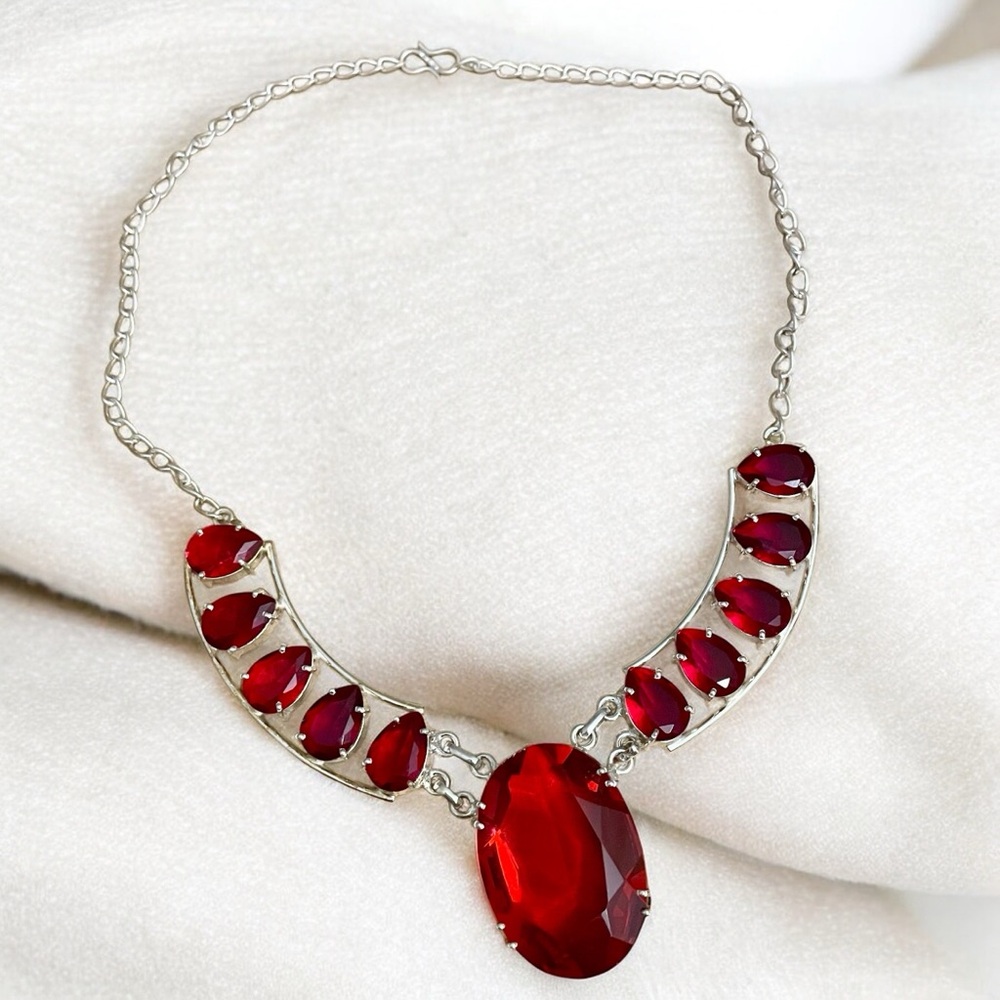 Garnet Silver Gemstone Necklace